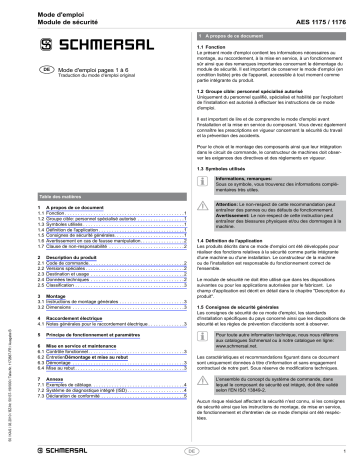 AES 1175 | schmersal AES 1176 Safety control module Mode d'emploi | Fixfr