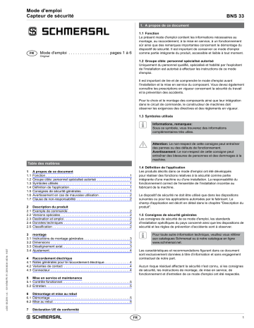 BNS 33-12Z-2063 | BNS 33-11ZG 10,0M | BNS 33-11ZG 15,0M | BNS 33-12Z | BNS 33-12Z-2187 3,0M | BNS 33-12Z-2187 20,0M | BNS 33-11ZG 2,0M | BNS 33-11ZG 3,0M | BNS 33-12Z 3,0M | BNS 33-11ZG-ST | BNS 33-11ZG 5,0M | schmersal BNS 33-11ZG-2237 Magnetic safety sensor Mode d'emploi | Fixfr
