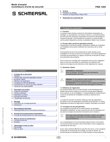 FWS 1205 A | FWS 1205 B | schmersal FWS 1205 C Standstill monitor Mode d'emploi | Fixfr