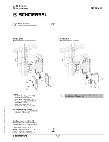 MONTAGESATZ AZM 161 P | schmersal Mounting set MS AZM 161 R/P Mode d'emploi | Fixfr