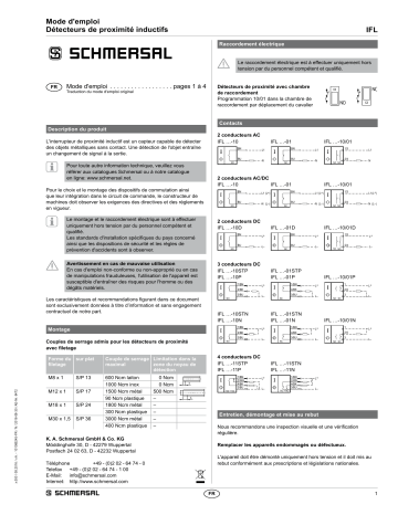 IFL 2-8M-10P | IFL 2-8M-10ST2P | IFL 3B-8M-10P | IFL 10-180-10 | IFL 8-18L-10/01P | IFL 4-12M-10STP | IFL 8-18-10STN | IFL 4B-12-10 | IFL 4B-12-10STPK1 | IFL 8-18L-10/01N | IFL 5-18M-01STP | IFL 2-12L-01STP | schmersal IFL 2-6,5M-10N Inductive proximity switch Mode d'emploi | Fixfr