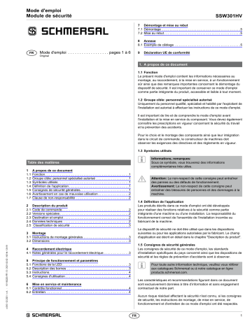 SSW301HV-230V | schmersal SSW301HV-115V Standstill monitor Mode d'emploi | Fixfr