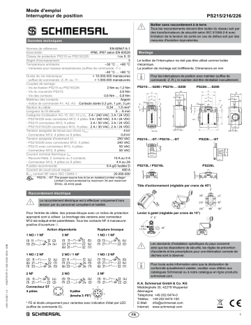 PS216-Z11-K200 | PS216-Z12-K200 | PS216-T11-K200 | PS216-T11-R200 | PS216-Z11-R200 | PS216-T12-K200 | PS216-T12-R200 | PS216-Z02-R200 | PS216-T02-R200 | PS216-T12-J200 | PS216-Z12-R200 | PS216-Z11-J200 | schmersal PS215-Z12-K210 Position switches Mode d'emploi | Fixfr