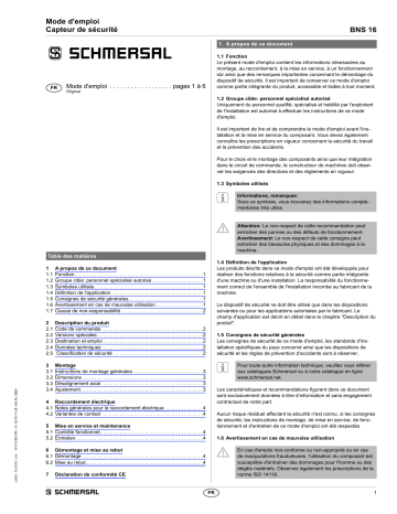 BNS 16-12ZL | BNS 16-12ZLR | BNS 16-12ZD | BNS 16-12ZU | BNS 16-12ZR | schmersal BNS 16-12ZV Magnetic safety sensor Mode d'emploi | Fixfr