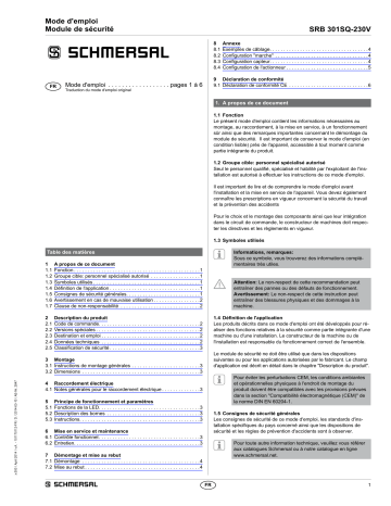 schmersal SRB301SQ 230V Safety control module Mode d'emploi | Fixfr