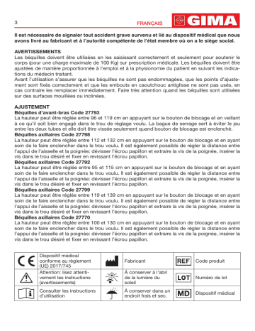 27798 | 27799 | 27792 | 27770 | Gima 27793 FOREARM CRUTCHES - load 100 kg Manuel du propriétaire | Fixfr