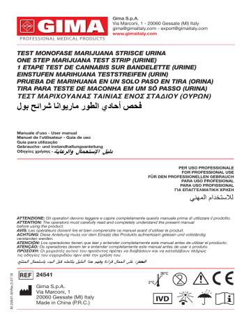 Gima 24541 MARIJUANA TEST - strip for urine - professional Manuel du propriétaire | Fixfr