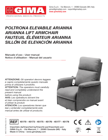 45177 | 45176 | 45178 | 45175 | 45173 | Gima 45170 ARIANNA LIFT ARMCHAIR 1 motor - blue Manuel du propriétaire | Fixfr