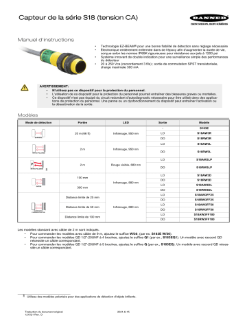 turck S18-AC Design Laser Sensor Guide de démarrage rapide | Fixfr