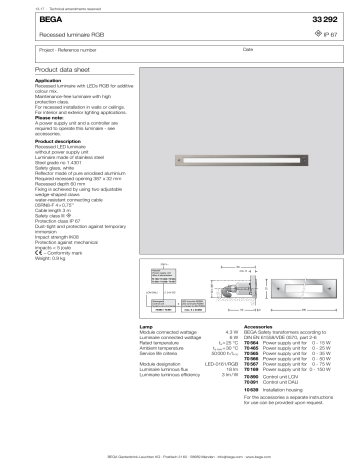 BEGA 33 292 Recessed luminaire Fiche technique | Fixfr