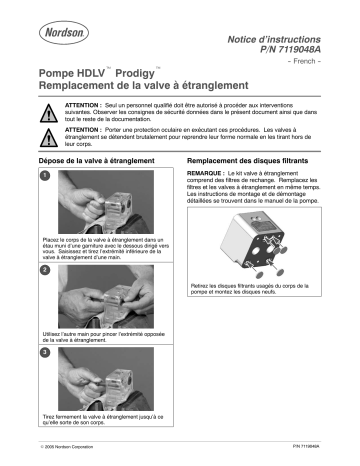 Nordson Prodigy HDLV Feed Pump Pinch Valve Replacement Manuel du propriétaire | Fixfr