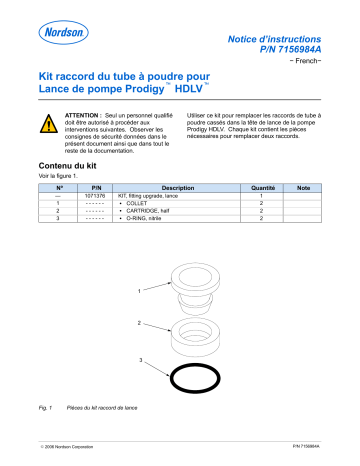 Nordson Prodigy Powder Port Feed Center - Lance Assembly Powder Tube Fitting Kit Manuel du propriétaire | Fixfr