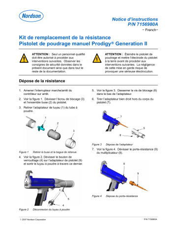 Nordson Prodigy Manual Powder Spray Gun Resistor Replacement Kit Generation II Manuel du propriétaire | Fixfr