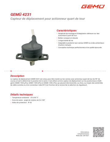 Gemu 4231 Travel sensor for quarter turn actuators Fiche technique | Fixfr