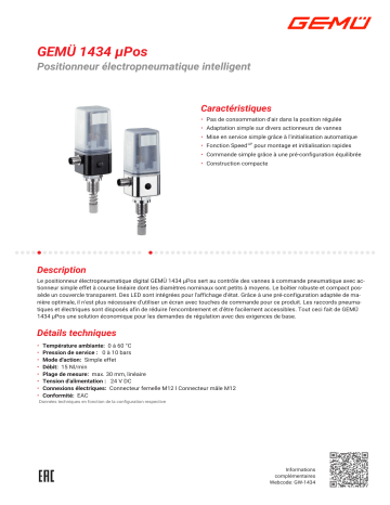 Gemu 1434 µPos Intelligent electro-pneumatic positioner Fiche technique | Fixfr