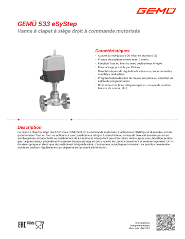 Gemu 533 eSyStep Motorized globe valve Fiche technique | Fixfr