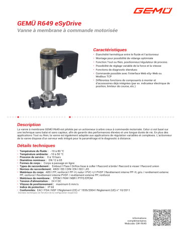 Gemu R649 eSyDrive Motorized diaphragm valve Fiche technique | Fixfr