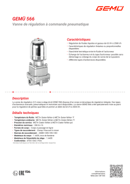 Gemu 566 Manually operated, pneumatically operated or motorized control valve Fiche technique