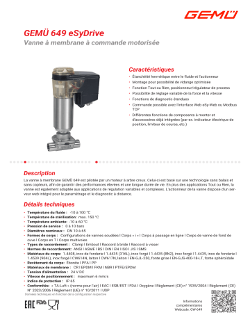 Gemu 649 eSyDrive Motorized diaphragm valve Fiche technique | Fixfr