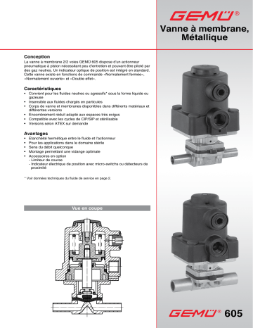 Gemu 605 Pneumatically operated diaphragm valve Fiche technique | Fixfr