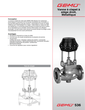 Gemu 536 Pneumatically operated globe valve Fiche technique | Fixfr