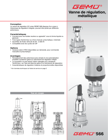 Gemu 566 Manually operated, pneumatically operated or motorized control valve Fiche technique | Fixfr