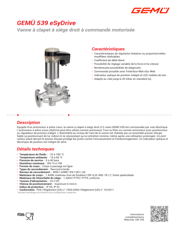 Gemu 539 eSyDrive Motorized globe valve Fiche technique | Fixfr