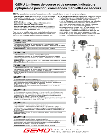 1114 | 1106 | 1108 | 1161 | 1152 | 1151 | 1450 | 1002 | 1104 | 1310 | 1461 | 1460 | 1300 | Gemu 1110 Stroke limiter Fiche technique | Fixfr