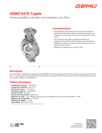 Gemu R470 Tugela Double eccentric butterfly valve Fiche technique | Fixfr