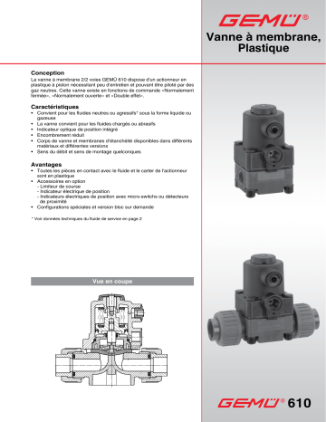 Gemu 610 Pneumatically operated diaphragm valve Fiche technique | Fixfr