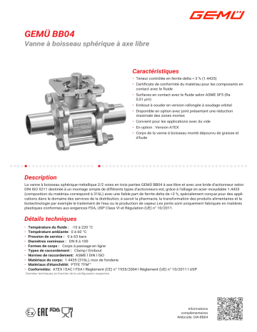 Gemu BB04 Ball valve Fiche technique | Fixfr