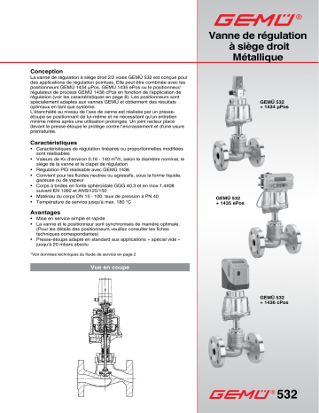 Gemu 532 Pneumatically operated globe valve Fiche technique | Fixfr