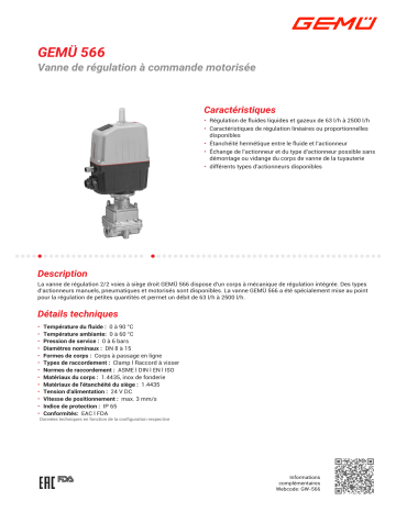 Gemu 566 Manually operated, pneumatically operated or motorized control valve Fiche technique | Fixfr