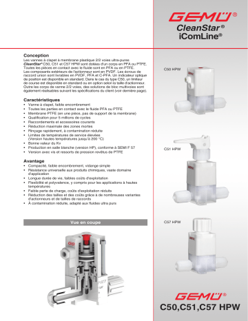 C57 iComLine | C50 iComLine | Gemu C51 iComLine Manually operated diaphragm globe valve Fiche technique | Fixfr