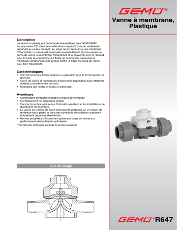 Gemu R647 Pneumatically operated diaphragm valve Fiche technique | Fixfr