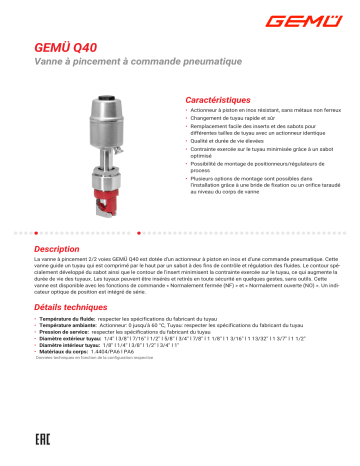 Gemu Q40 Pneumatically operated pinch valve Fiche technique | Fixfr
