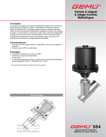 Gemu 554 Pneumatically operated angle seat globe valve Fiche technique | Fixfr