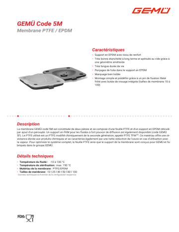 Gemu Code 5M PTFE/EPDM diaphragm Fiche technique | Fixfr