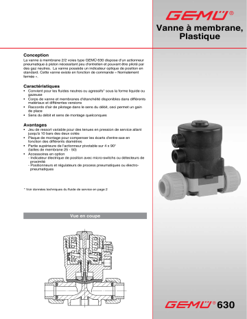 Gemu 630 Pneumatically operated diaphragm valve Fiche technique | Fixfr