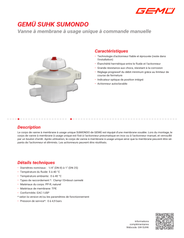 SUHK SUMONDO | Gemu SUB SUMONDO Single-use valve bodies Fiche technique | Fixfr