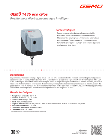 Gemu 1436 eco cPos Intelligent electro-pneumatic positioner Fiche technique | Fixfr