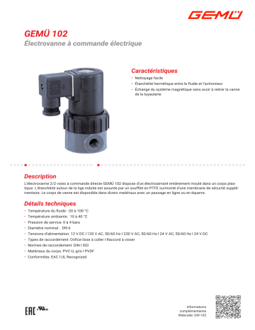 Gemu 102 Electrically operated solenoid valve Fiche technique | Fixfr