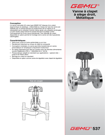 Gemu 537 Manually operated globe valve Fiche technique | Fixfr