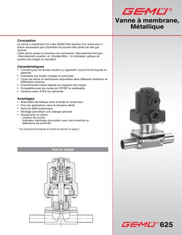 Gemu 625 Pneumatically operated diaphragm valve Fiche technique | Fixfr