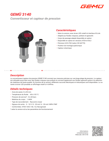 Gemu 3140 Pressure transducer and pressure switch Fiche technique | Fixfr