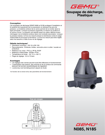 N085 | Gemu N185 Pressure relief valve Fiche technique | Fixfr