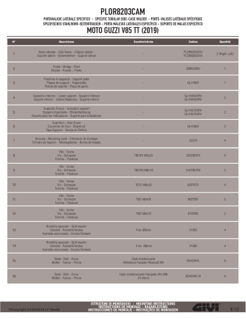 GIVI PLOR8203CAM Specific rapid release pannier holder PL ONE-FIT Mode d'emploi | Fixfr