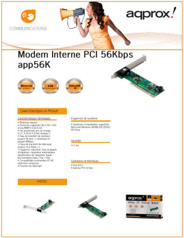 Approx APP56K PCI Internal Modem Manuel utilisateur | Fixfr