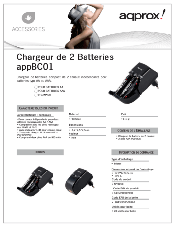 Approx APPBC01 2 batteries charger Manuel utilisateur | Fixfr