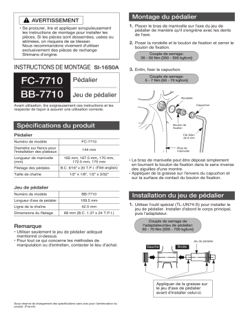 FC-7710 | Shimano BB-7710 Jeu de pédalier Manuel utilisateur | Fixfr